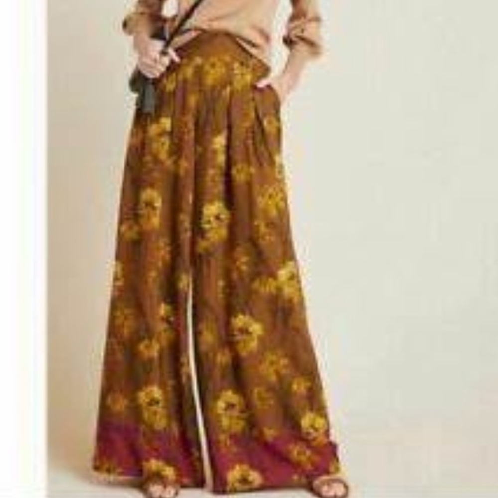 Anthropologie Maeve wide leg floral pants‎ 4P NWT